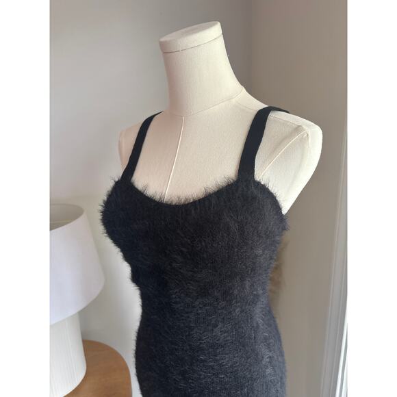 NWT Fabletics Black Faux Mohair 90s Mini Dress Womens Medium Fuzzy Bodycon - Picture 4 of 8